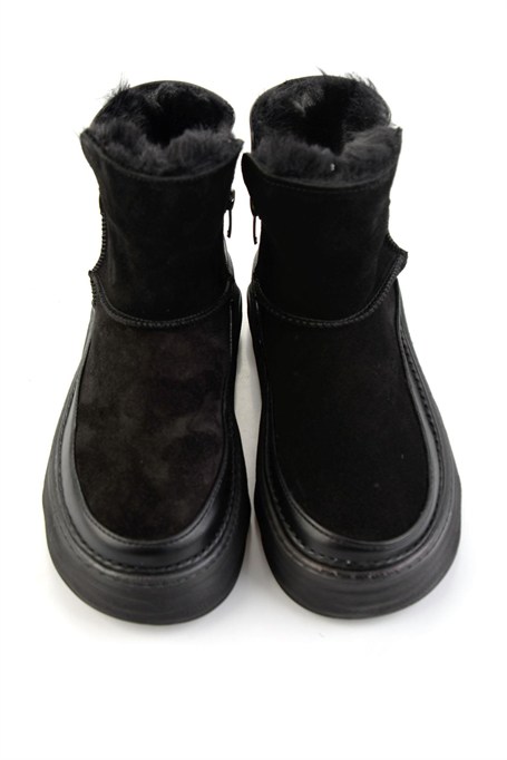 Siyah Hakiki Deri Kadın Bot & Bootie K02748100502