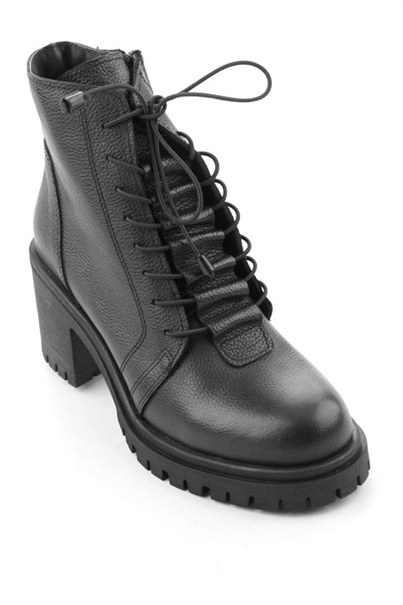 Siyah Hakiki Deri Kadın Bot & Bootie K02040230303