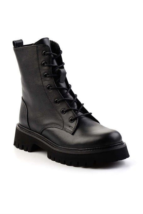 Siyah Hakiki Deri Kadın Bot & Bootie K02666420003