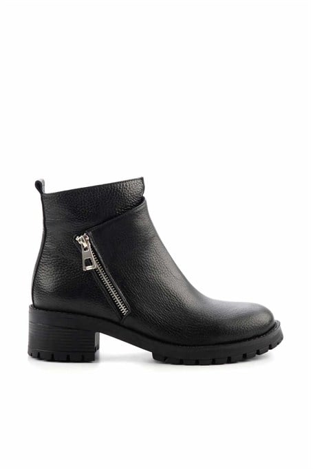 Siyah Hakiki Deri Kadın Bot & Bootie K02531230203