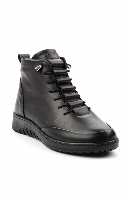 Siyah Hakiki Deri Kadın Bot & Bootie K02331376203
