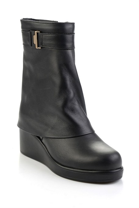 Siyah Hakiki Deri Kadın Bot & Bootie K02724360003