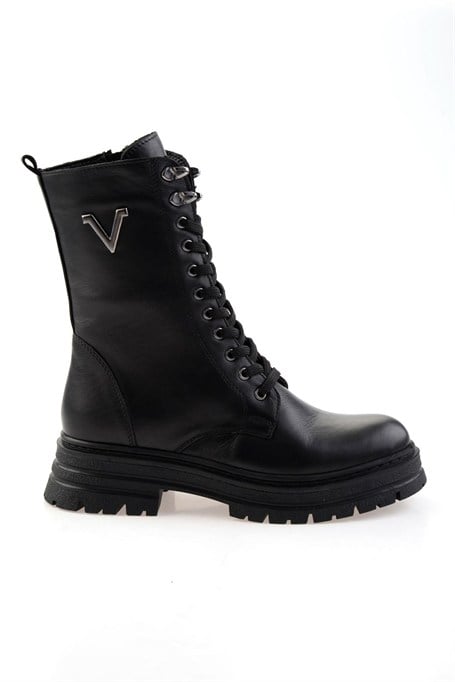 Siyah Hakiki Deri Kadın Bot & Bootie K02462040303