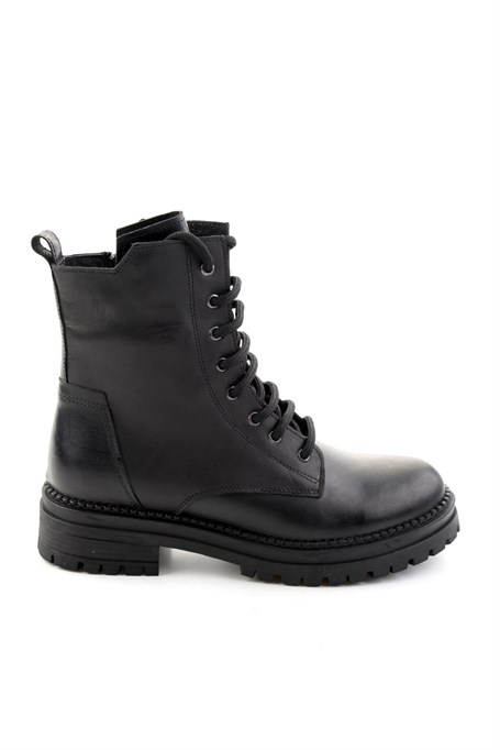 Siyah Hakiki Deri Kadın Bot & Bootie K02040451203