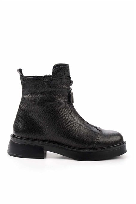 Siyah Hakiki Deri Kadın Bot & Bootie K02423018003