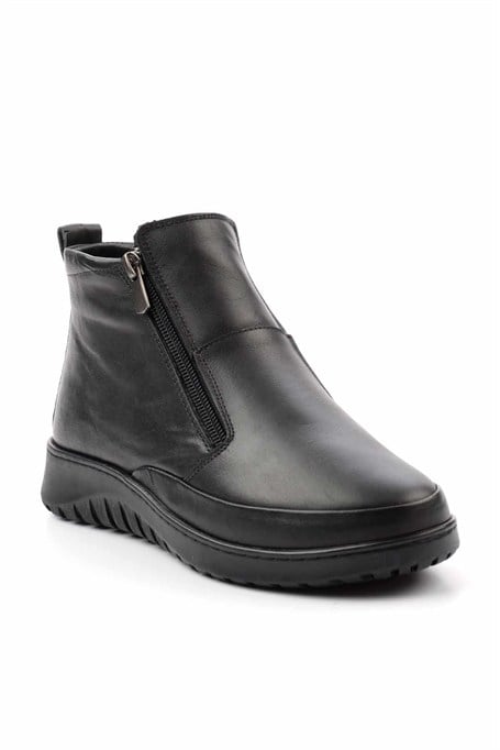 Siyah Hakiki Deri Kadın Bot & Bootie K02331190003