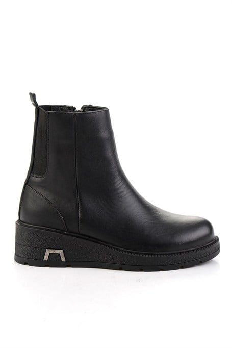 Siyah Hakiki Deri Kadın Bot & Bootie K02717251903