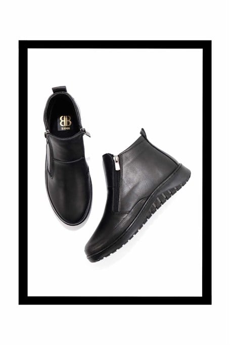 Siyah Hakiki Deri Kadın Bot & Bootie K02331190003
