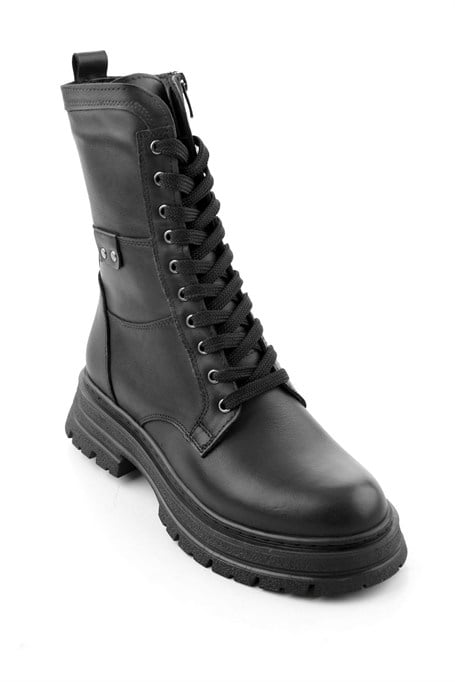 Siyah Hakiki Deri Kadın Bot & Bootie K02462040503