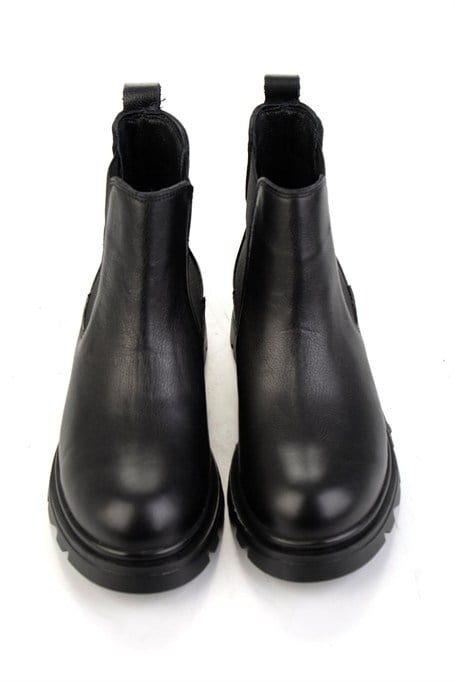Siyah Hakiki Deri Kadın Bot & Bootie K02645012403