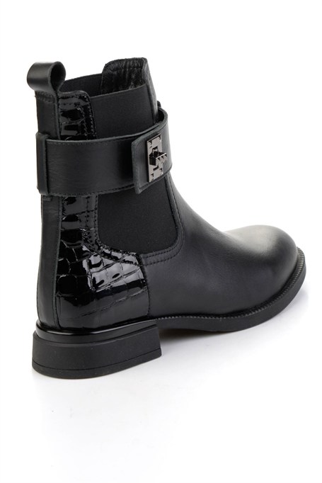 Siyah Hakiki Deri Kadın Bot & Bootie K02724400303