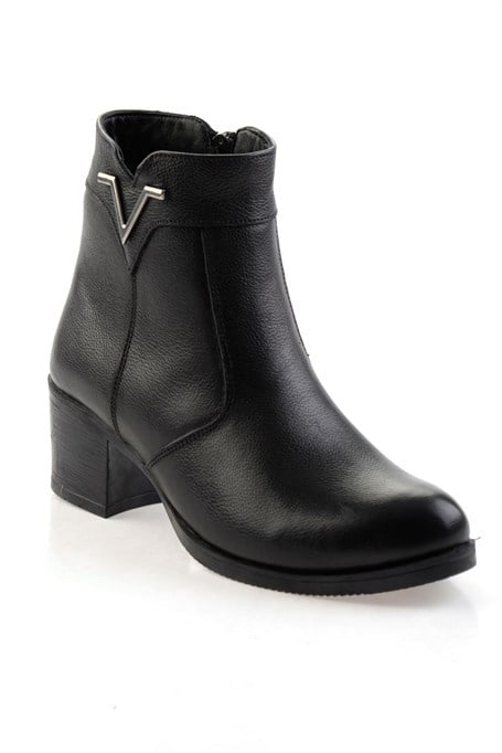 Siyah Hakiki Deri Kadın Bot & Bootie K02286701303