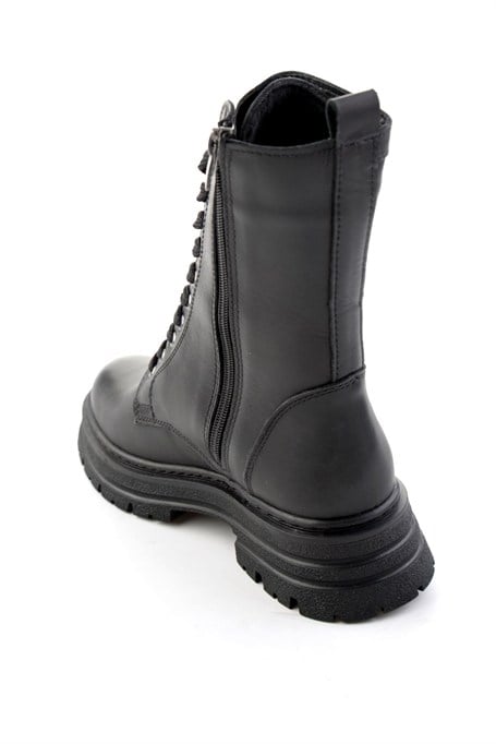 Siyah Hakiki Deri Kadın Bot & Bootie K02462040503