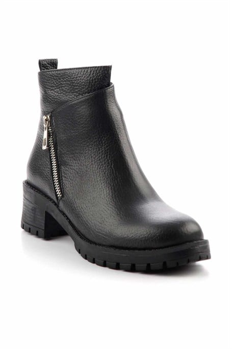 Siyah Hakiki Deri Kadın Bot & Bootie K02531230203