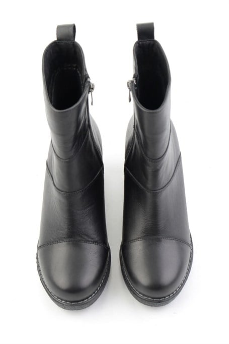 Siyah Hakiki Deri Kadın Bot & Bootie K02586999703