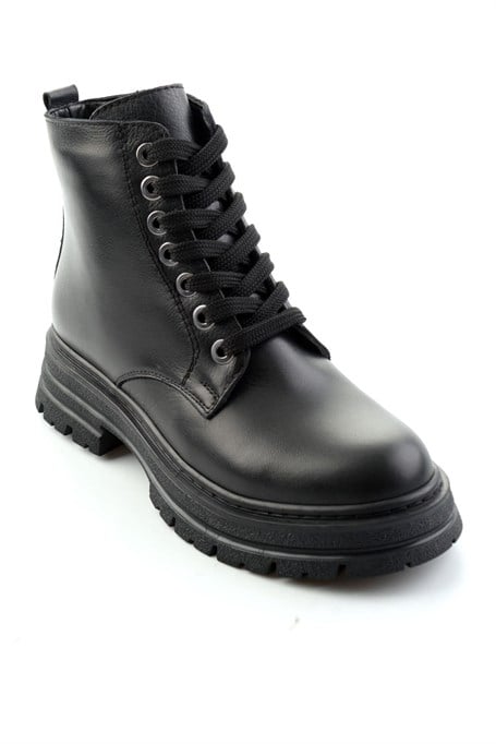Siyah Hakiki Deri Kadın Bot & Bootie K02462014003