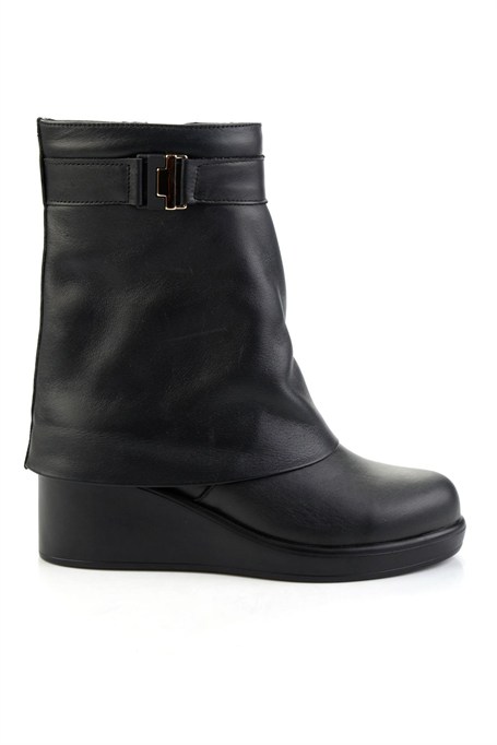 Siyah Hakiki Deri Kadın Bot & Bootie K02724360003