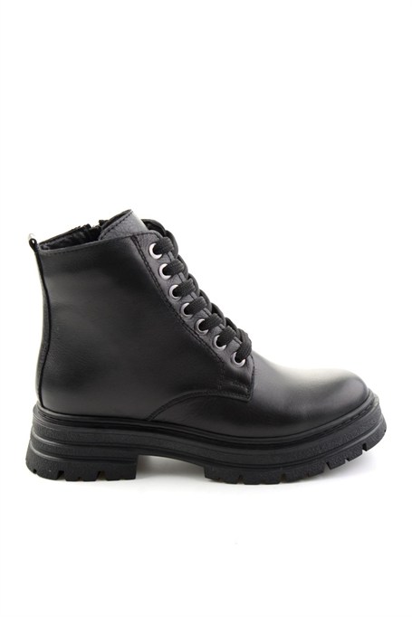 Siyah Hakiki Deri Kadın Bot & Bootie K02462014003