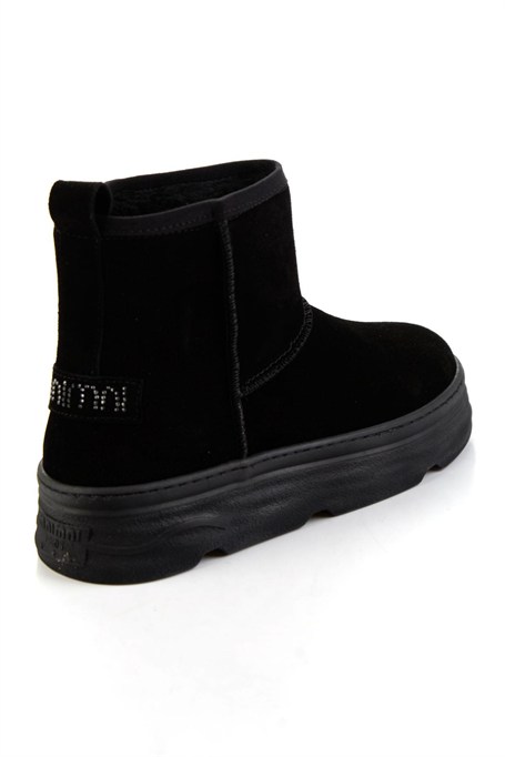 Siyah Hakiki Deri Kadın Bot & Bootie K02748100602