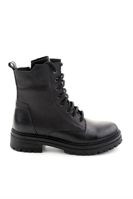 Siyah Hakiki Deri Kadın Bot & Bootie K02040451203
