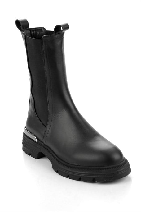 Siyah Hakiki Deri Kadın Bot & Bootie K02724250503