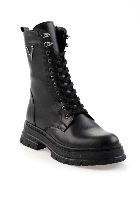 Siyah Hakiki Deri Kadın Bot & Bootie K02462040303