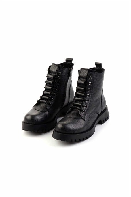 Siyah Hakiki Deri Kadın Bot & Bootie K02028800803