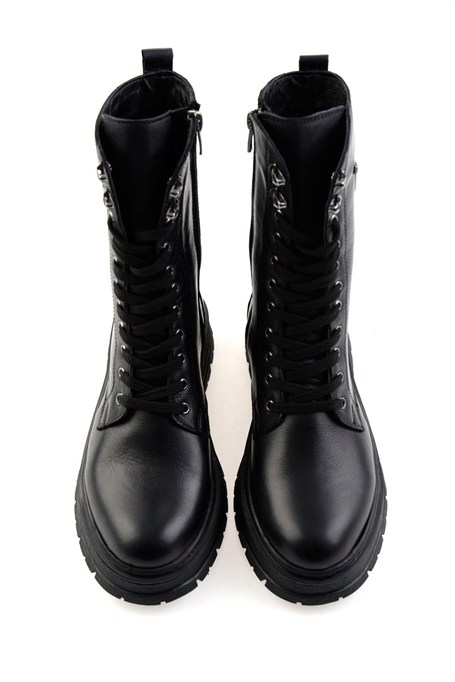 Siyah Hakiki Deri Kadın Bot & Bootie K02462040303