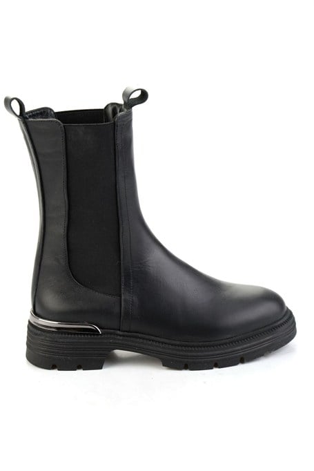 Siyah Hakiki Deri Kadın Bot & Bootie K02724250503