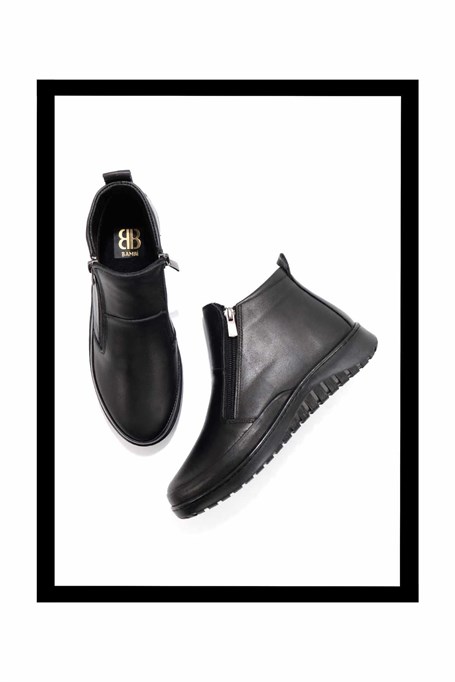 Siyah Hakiki Deri Kadın Bot & Bootie K02331190003