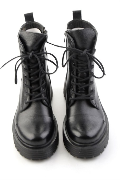 Siyah Hakiki Deri Kadın Bot & Bootie K02788201603