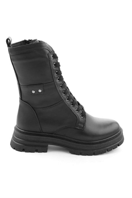 Siyah Hakiki Deri Kadın Bot & Bootie K02462040503