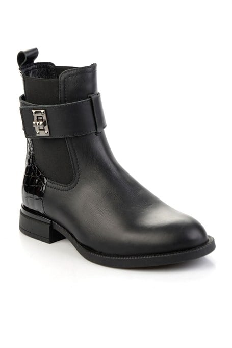Siyah Hakiki Deri Kadın Bot & Bootie K02724400303