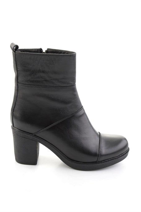 Siyah Hakiki Deri Kadın Bot & Bootie K02586994603