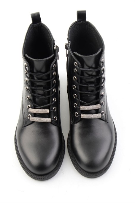 Siyah Hakiki Deri Kadın Bot & Bootie K02793209203