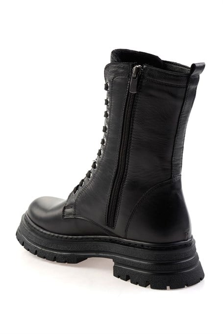 Siyah Hakiki Deri Kadın Bot & Bootie K02462040503