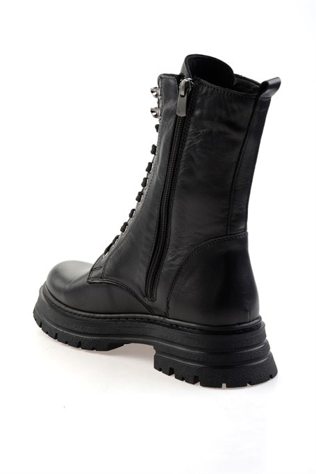 Siyah Hakiki Deri Kadın Bot & Bootie K02462040303