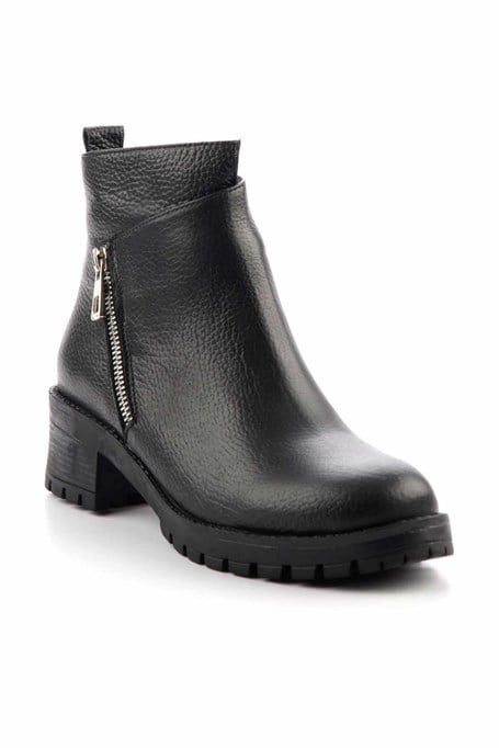 Siyah Hakiki Deri Kadın Bot & Bootie K02531230203