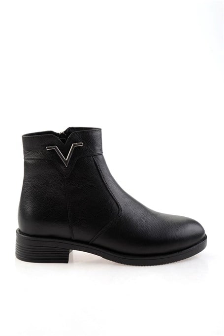 Siyah Hakiki Deri Kadın Bot & Bootie K02286001303
