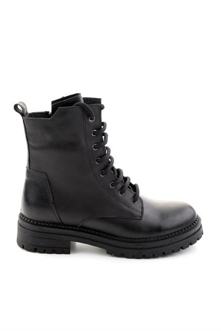 Siyah Hakiki Deri Kadın Bot & Bootie K02040451203