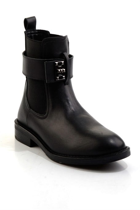 Siyah Hakiki Deri Kadın Bot & Bootie K02724259003