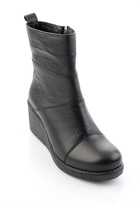 Siyah Hakiki Deri Kadın Bot & Bootie K02586999703