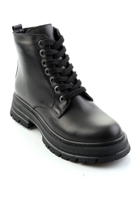 Siyah Hakiki Deri Kadın Bot & Bootie K02462014003