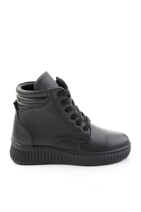 Siyah Hakiki Deri Kadın Bot & Bootie K02331400403