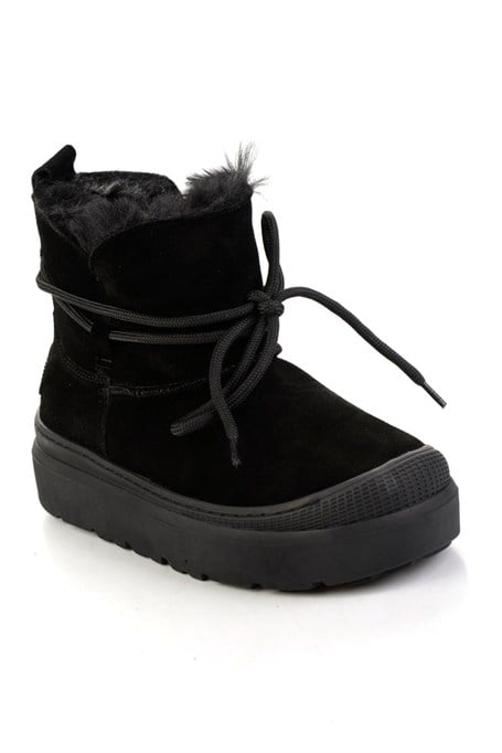 Siyah Hakiki Deri Kadın Bot & Bootie K02748100202