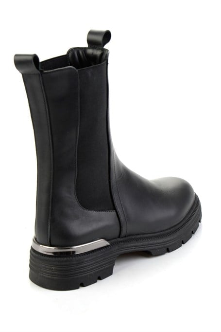 Siyah Hakiki Deri Kadın Bot & Bootie K02724250503