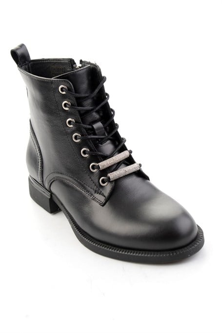Siyah Hakiki Deri Kadın Bot & Bootie K02793209203
