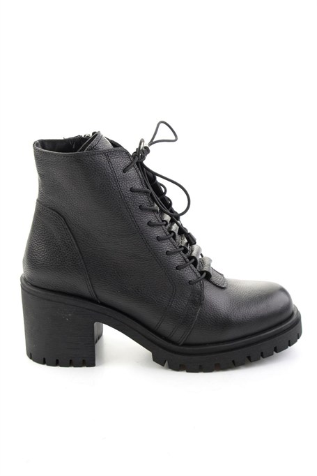 Siyah Hakiki Deri Kadın Bot & Bootie K02040230303
