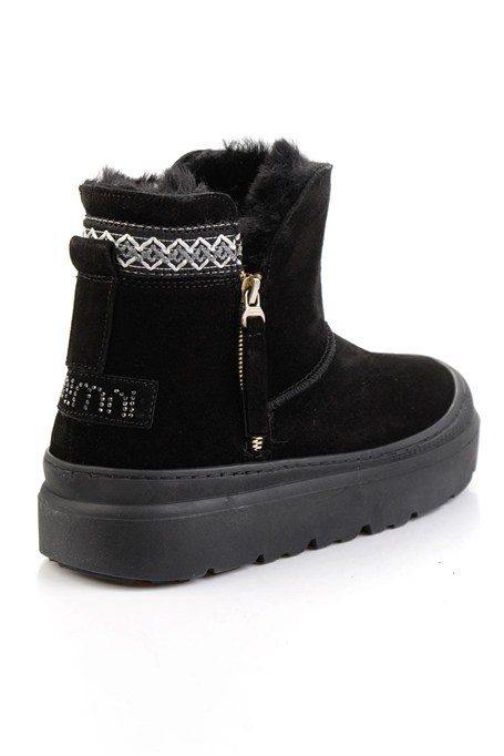 Siyah Hakiki Deri Kadın Bot & Bootie K02748100402