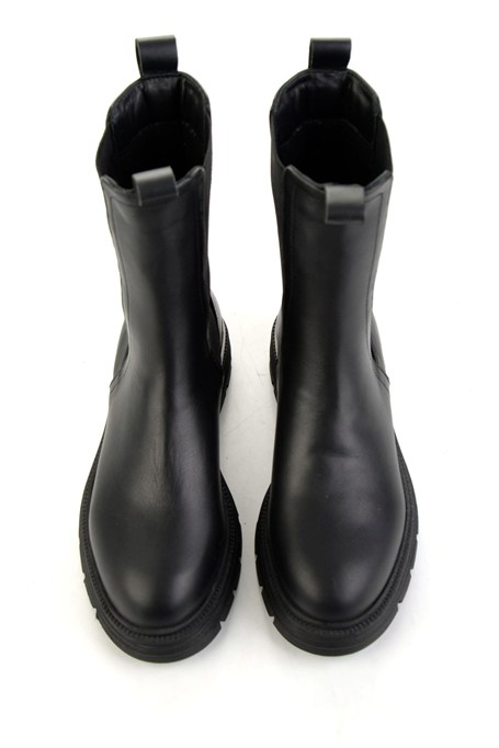 Siyah Hakiki Deri Kadın Bot & Bootie K02724250503